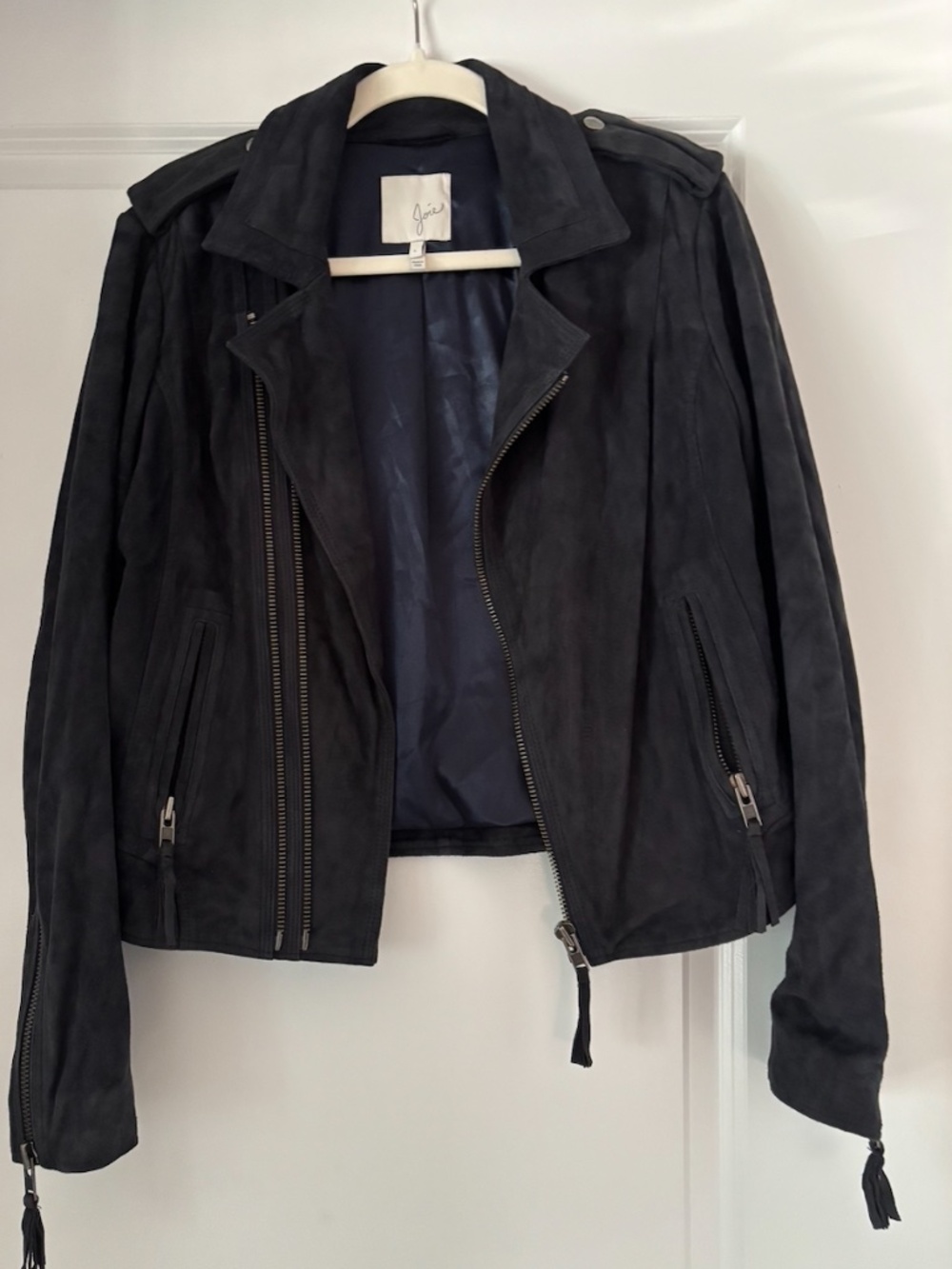 Joie Ailey Navy Suede Moto Jacket Large